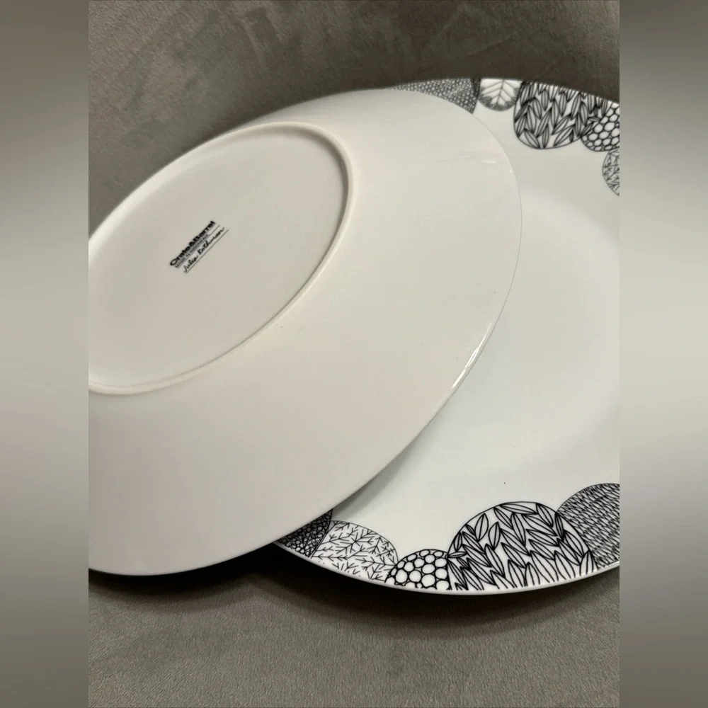 SET OF 2 Crate & Barrel Leif Dinner Plate By Julia Rothman Black And White